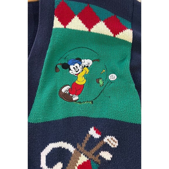 Disney Mickey VTG Green/Blue Mens Golf Cardigan Sweater XL? SEE MEASUREMENTS - Picture 9 of 12
